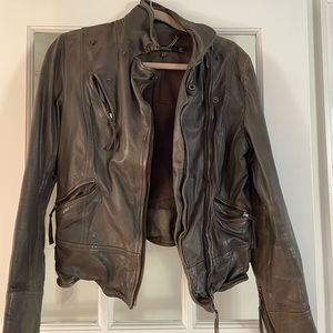 Free People Muubaa Charcoal Black/Gray Leather Jacket, US 6